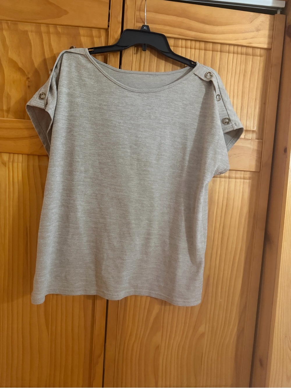 Neutral Short-Sleeve Button-Shoulder Women's Top